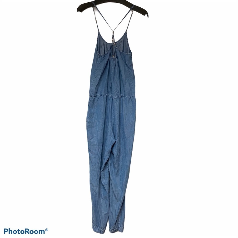 Zara | Z1975 Denim Chambray Halter Jogger Jumpsuit - Picture 5 of 11